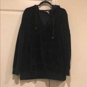 Dark Green velvet v-neck hoodie maternity sweater